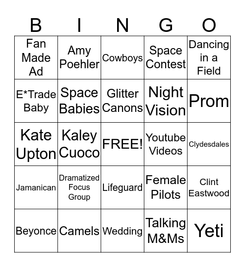 RPS Super Bowl Extravaganza!  Bingo Card