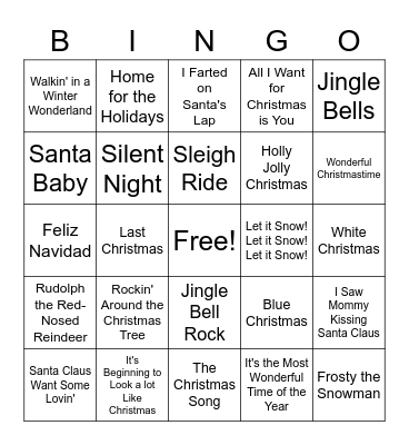 Christmas Song Bingo Card