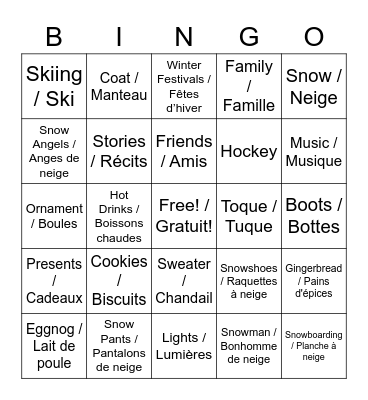 Holiday Event 2022 / Événement du temps des fêtes 2022 Bingo Card