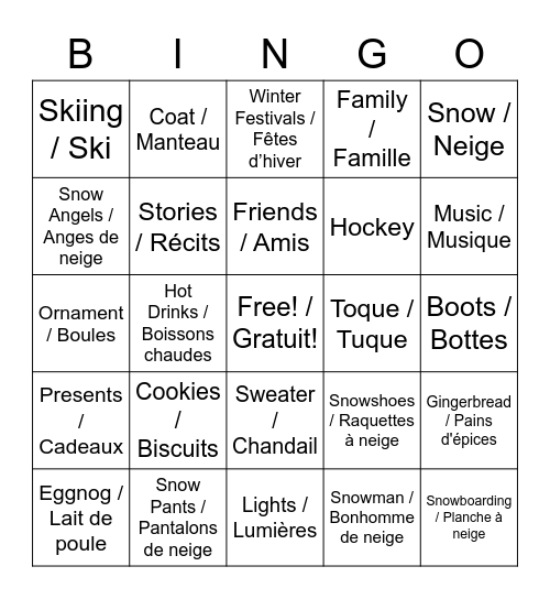 Holiday Event 2022 / Événement du temps des fêtes 2022 Bingo Card