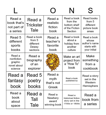 Fifth Grade Book Bingo Card