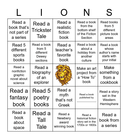 Fifth Grade Book Bingo Card