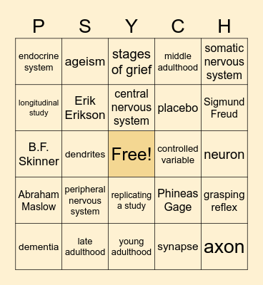 Psych Final Exam Review Bingo Card