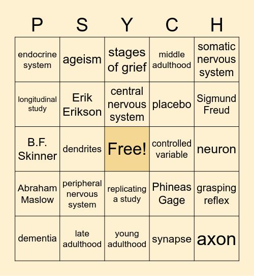 Psych Final Exam Review Bingo Card