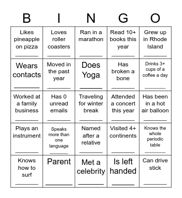 BCBI Holiday Bingo Card