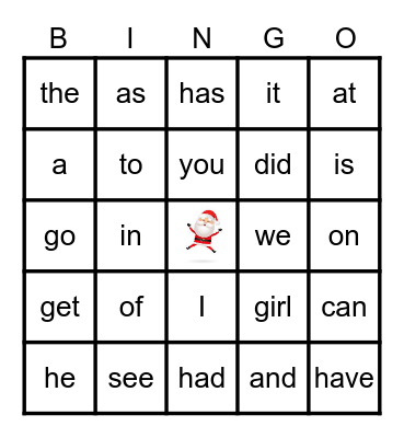 Sight Words Bingo Card