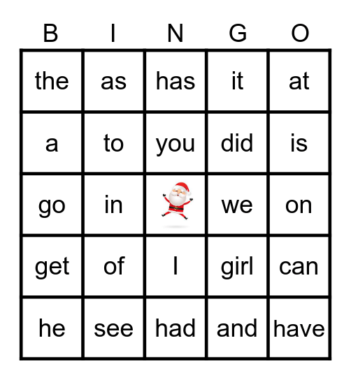 Sight Words Bingo Card