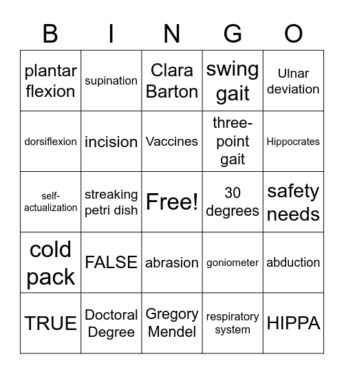 Health Science Bingo Review Bingo Card