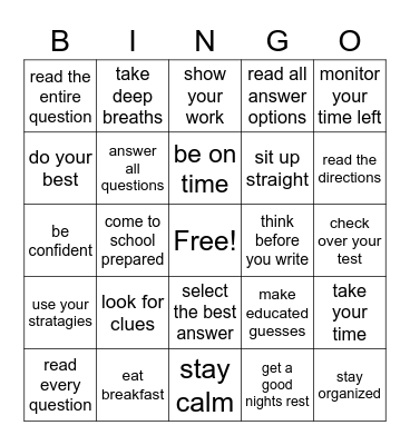 Test Strategies Bingo Card