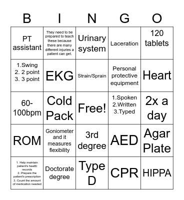 Test Review Bingo Card