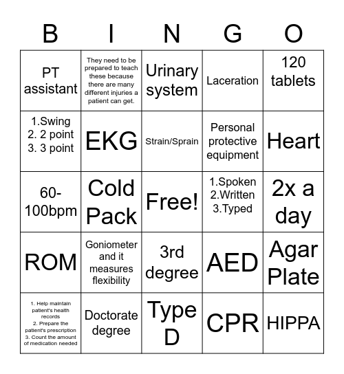 Test Review Bingo Card