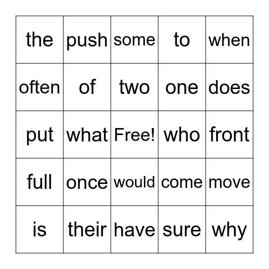 Just Words HFW Units 1-7 Bingo Card