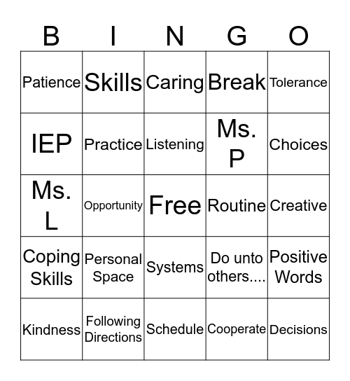 Ms. P's Bingo Card