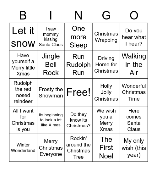 Holiday Bingo Card