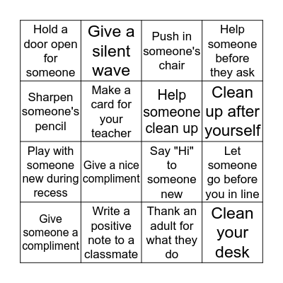 Random Acts of Kindness Board Bingo Card