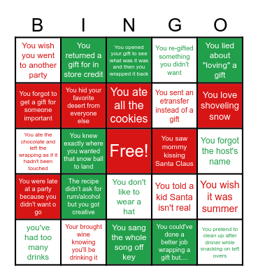 Naughty Party Goer Bingo Card