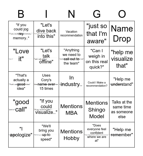 Hicks Bingo Card