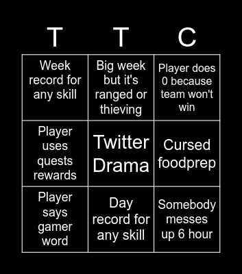 TTC 2022 Bingo Card