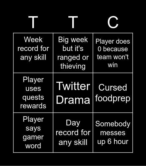 TTC 2022 Bingo Card