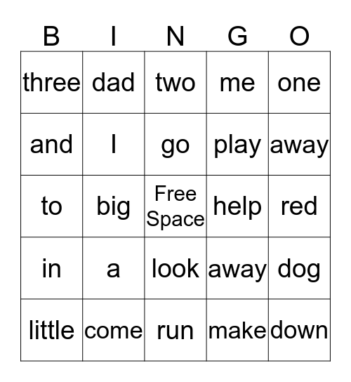 Sight Word Bingo! Bingo Card