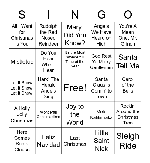 Christmas Music Bingo Card