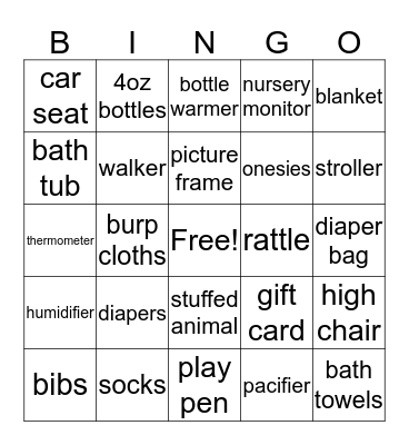 Karrington's  Shower Bingo Card