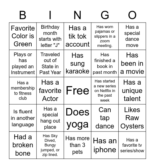 Ice-Ice Breaker! Bingo Card