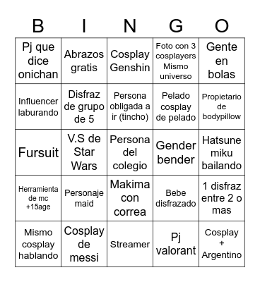 COMIC CON Bingo Card