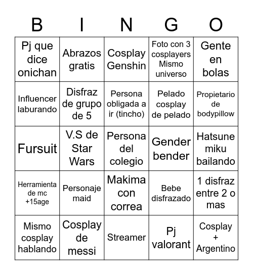 COMIC CON Bingo Card