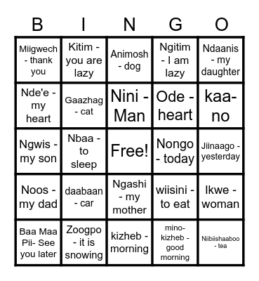 Anish Bingo Card