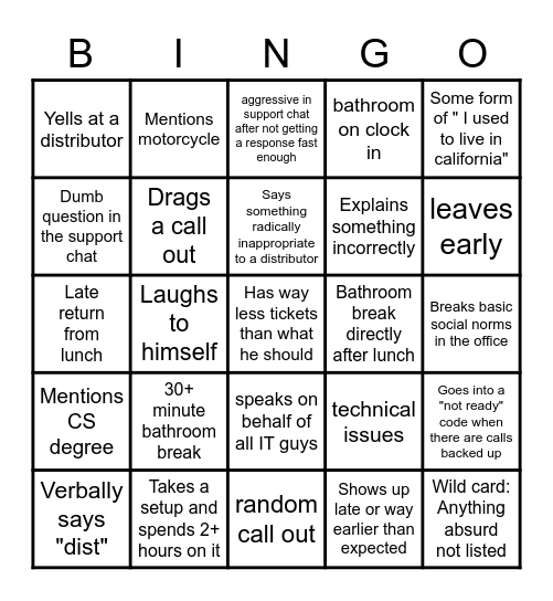 Weekly Will bingo Card