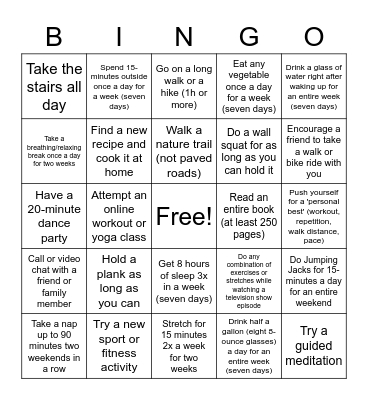 ENTRUST Fitness Bingo Card