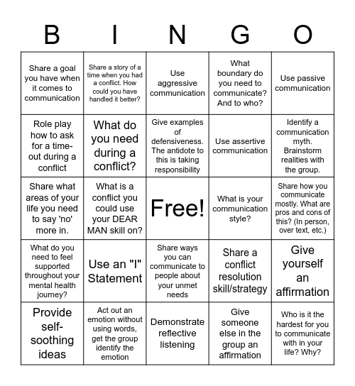 Communication Bingo Card