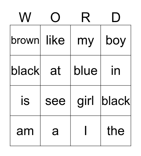 Sight Words Level 1 and 2 Bingo Card