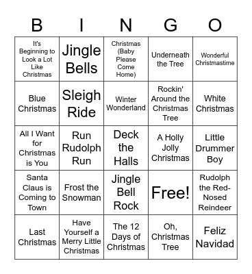 Christmas Song Bingo Card