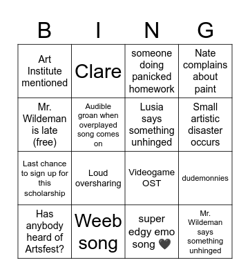 AP Art Bingo Card