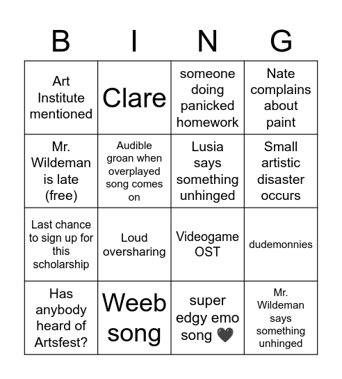 AP Art Bingo Card