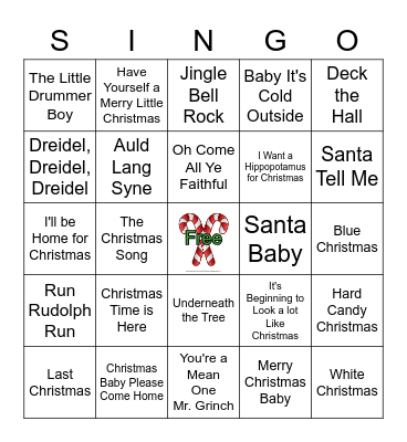 Fulton Family Holiday SINGO Bingo Card