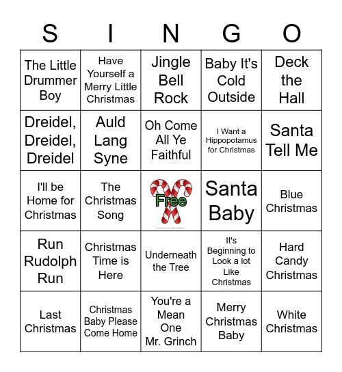 Fulton Family Holiday SINGO Bingo Card