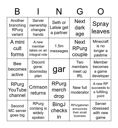 RPurg Bingo Card