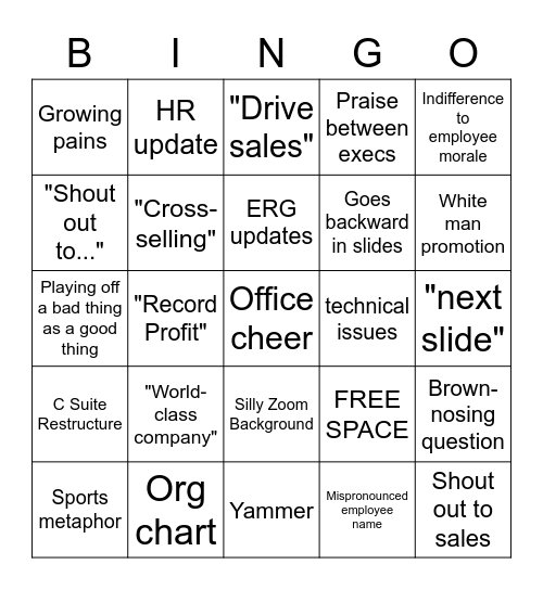 Town Hall Bingo Card