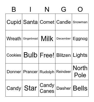 Happy Holidays Words.1 Bingo Card