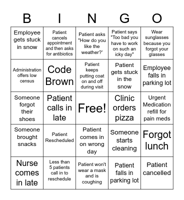 Snow Day Bingo Card