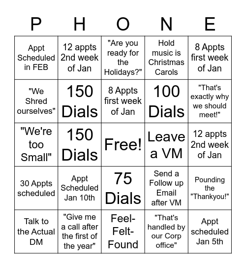 Phone Block Bingo Card