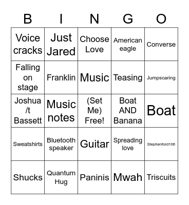 Joshua Bassett Discord bingo Card