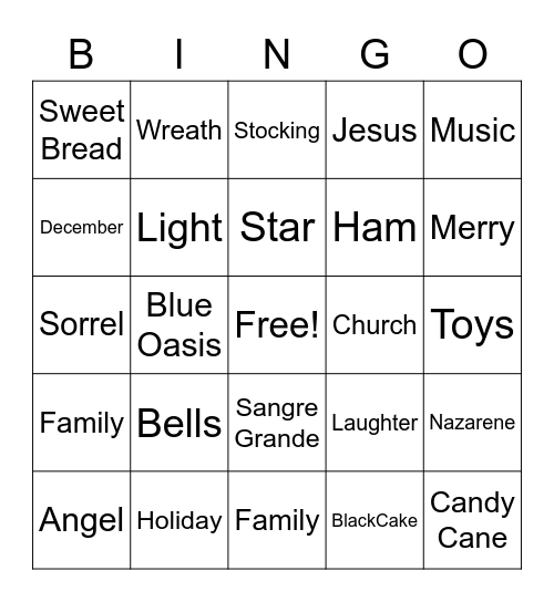 NHC Christmas Dinner 2022 Bingo Card
