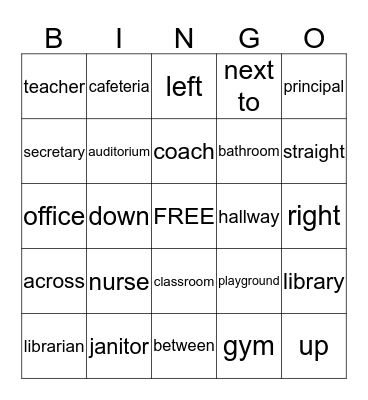 People and Places at School Bingo Card