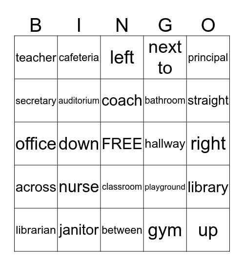 People and Places at School Bingo Card