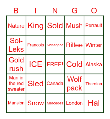 The Call of the Wild Bingo Card