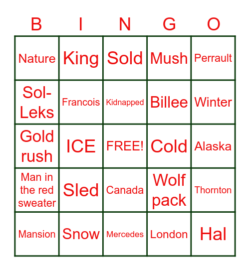 The Call of the Wild Bingo Card